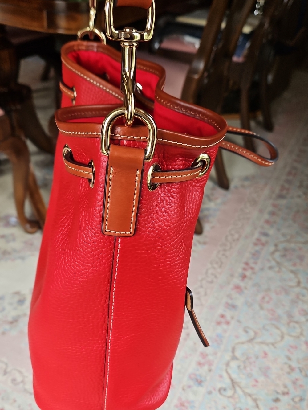 Dooney & Bourke Red Pebble Leather Drawstring Shoulder Bag - Picture 4 of 16